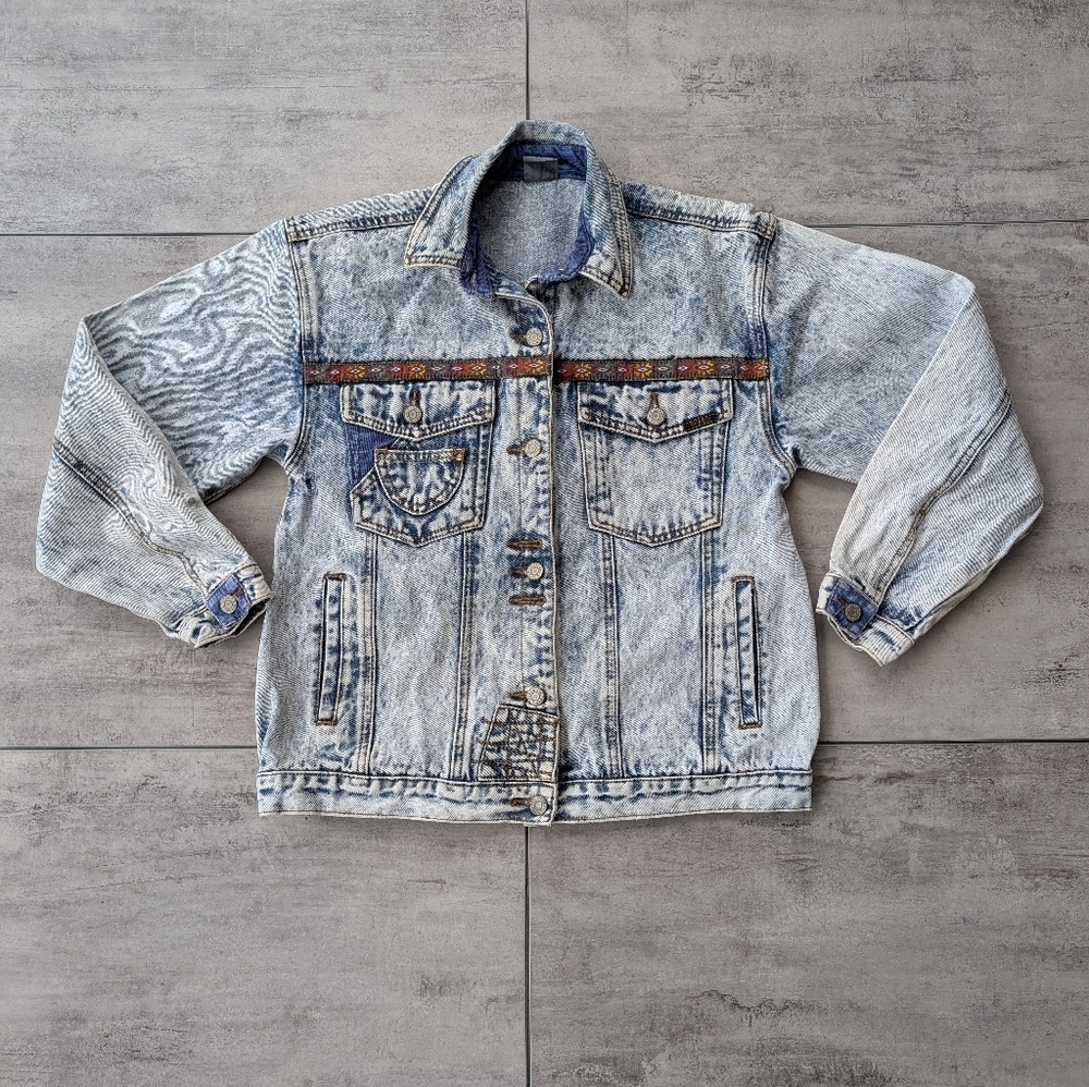 Vintage Gitano Express Acid Washed Women's Aztec Denim Jacket Small